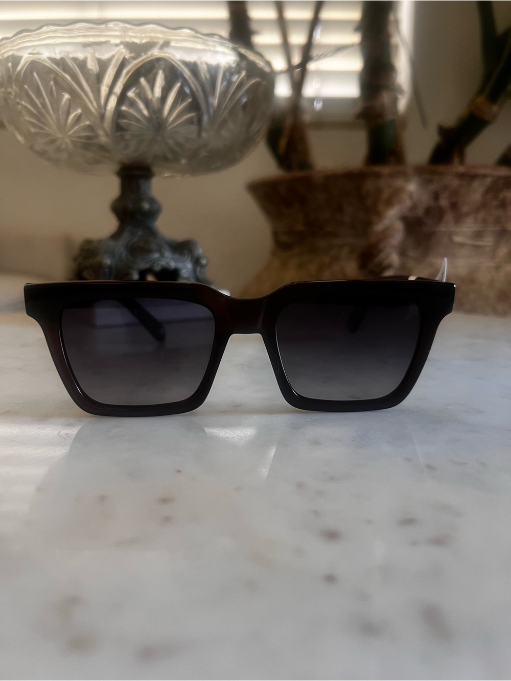 Carolina Lemke Women's Brown Square Sunglasses with Black Gradient Lenses New